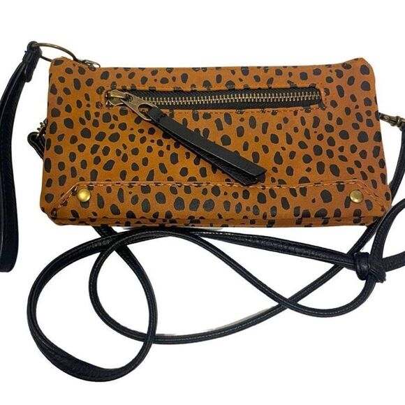 Brown and Black Animal Print Crossbody Bag with Leather Texture - Picture 1 of 4